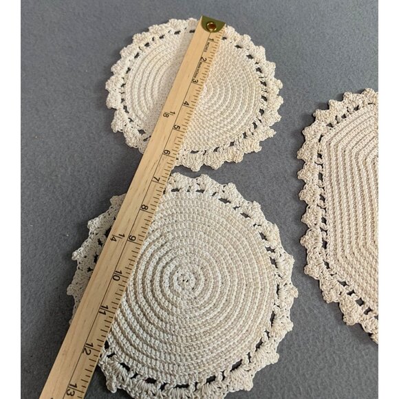 Handmade Crochet Lace Hot Pads plates Set of 3 Beige Cotton - Picture 3 of 15